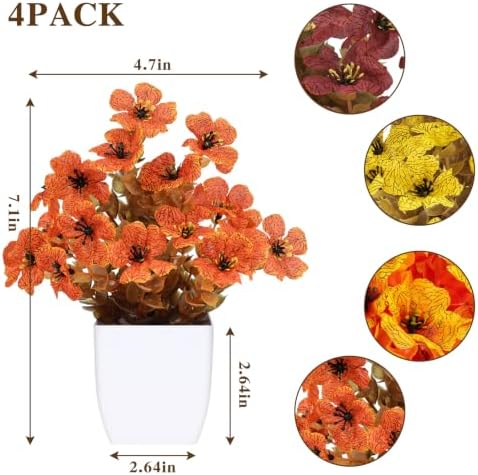 CEWOR 4 Pack Mini Fall Artificial Potted Plants, Fake Autumn Daisy Flowers with White Plastic Pots, Small Faux Floral Arrangement for Office Desk Bathroom Bedroom Table Decor - Image 2