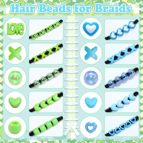 NAISKA 102PCS Green Blue Hair Beads for Braids Box Braids Jewelry Loc Beads - Image 6