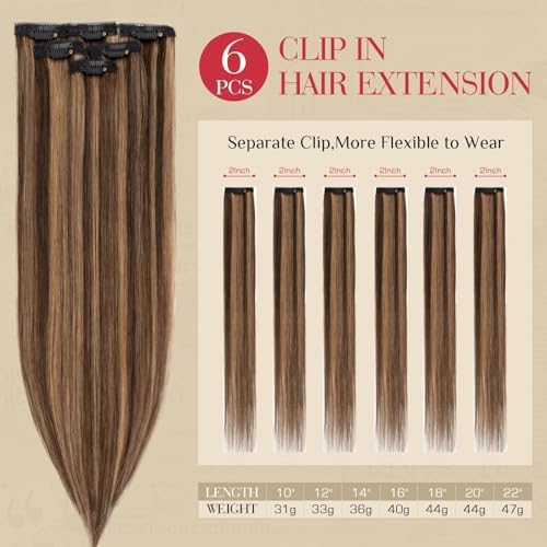 Rich Choices Real Human Hair Clip In Extensions-6 Pcs Single Clip Design-Invisible Clip in Extensions for Thin Hair-Hairpieces for Women/Men-16 Inches #2RP6 Chocolate Brown Highlight Light Brown - Image 2