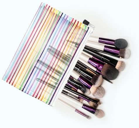 Mesh Bags with Zipper (6 Pack), Nylon Makeup Bag Cosmetic Pouches Travel Organizer Case for Purse Diaper Bag Home Organizing Striped Multi Size White - Image 5