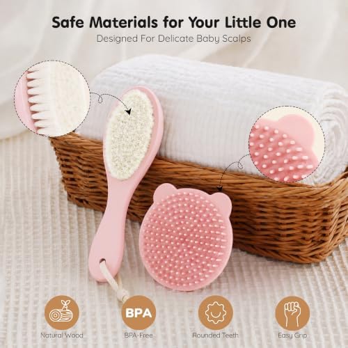 Baby Brush Comb Set, Goat Hair Bristles, Wooden Cradle Cap Brush,2PC - Image 4