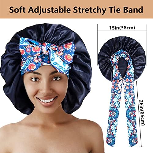 2pcs Large Silky Bonnets with tie Band Braid Bonnet, Satin Bonnet for Sleeping Curly Hair, G - Image 3