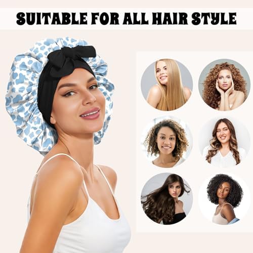 Satin Hair Braid Bonnet for Sleeping Double Layer Elastic Wide Soft Tie Band Hair Silk Lined Sleep Cap Women Girls - Image 4