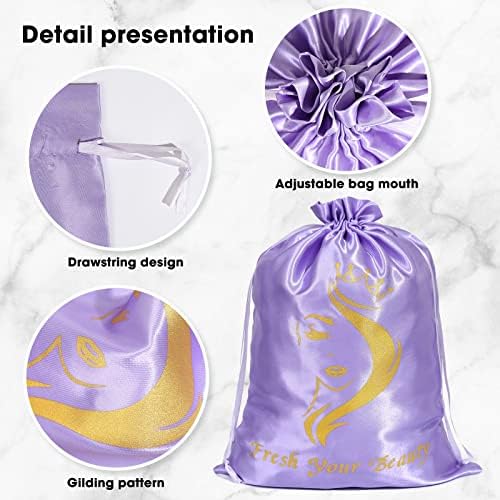 Satin Bags with Drawstring - Soft Pouches for Multiple Pieces, Bundles & Hair Extension Supplies - Home and Salon Use (6PCS Purple) - Image 4