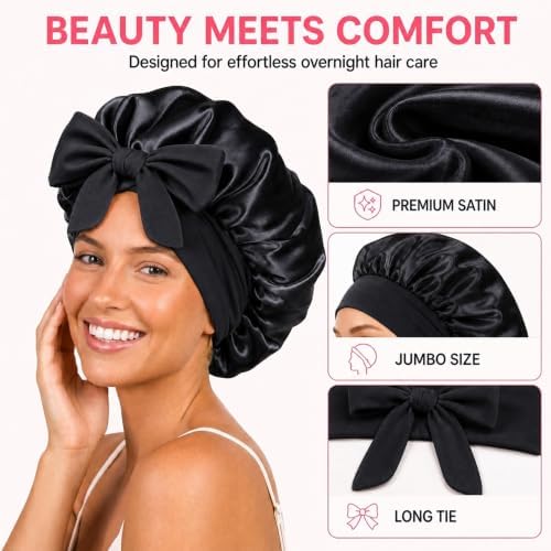 Silk Satin Hair Bonnet for Sleeping Women with Adjustable Tie - Image 4