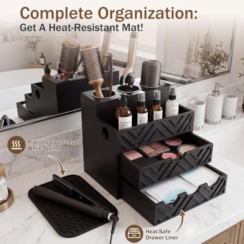 SiliFine Hair Tool Organizer with Heat Resistant Silicone Mat, Black - Image 6