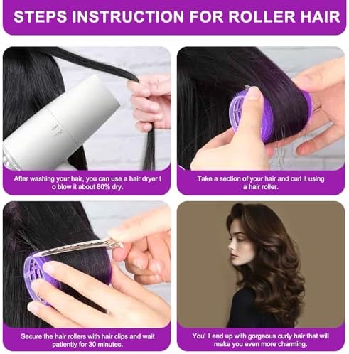 4 Sizes Hair Rollers Set with Clips - 50 Pcs Hair Curlers Rollers for Women, Self Grip Holding Hair Roller for Hair Long Medium Short Bangs Thick Fine Volume Thin, Pink - Image 4