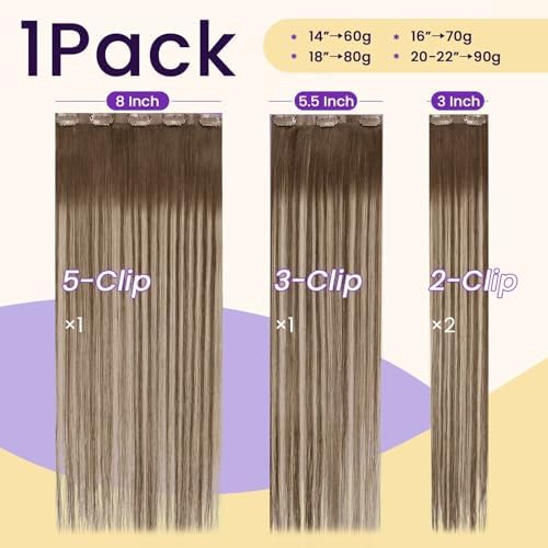 LaaVoo Invisible Clip in Hair Extensions Human Hair Brown Ombre 4pcs 80g - Image 4