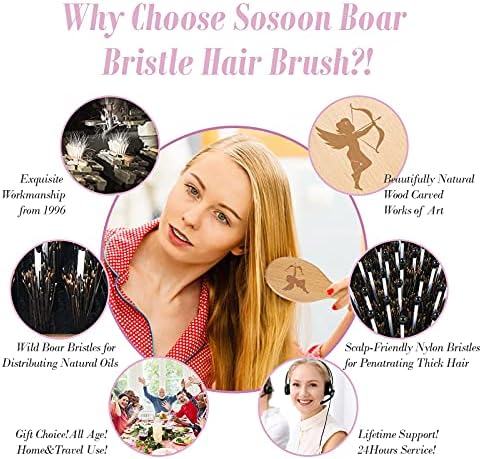 Hair Brush Set, Boar Bristle Hairbrushes for Women Men Kids All Hair Types for Detangling & Smoothing - Image 4