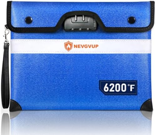 6200°F Upgraded Fireproof Document Bag with Lock, Fireproof Money Bag for Cash with Zipper/Reflective Strip, 9 Layer of Heat Insulated Material, Water Resistant Fire proof Bags for Documents,Safe Bags by NEVGVUP