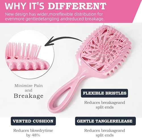 Detangler Hair Brush, Vented Paddle Brush for Wet Dry Hair, Pain-Free for Curly Straight Thick Fine Hair, Women Men Kids (pink) - Image 2