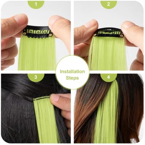 Lime Green Hair Extensions Clip in Synthetic Color Hairpieces 14PCS - Image 4