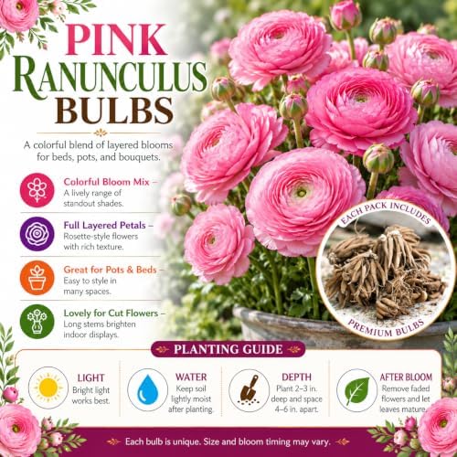 25 Light Pink Ranunculus Bulbs for Planting, Peony Perennial Flower - Image 3