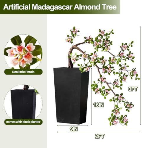 3ft Front Door Plants Large Artificial Bonsai Tree Outdoor Artificial Plants for Front Porch Flowering Artificial Potted Plants (Pink) - Image 2
