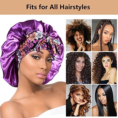 2pcs Large Silky Bonnets with tie Band Braid Bonnet, Satin Bonnet for Sleeping Curly Hair, E - Image 4