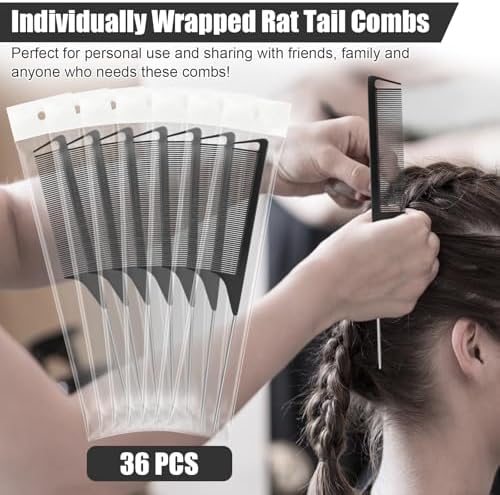 NICEMOVIC 36 Pack Rat Tail Parting Rattail Braiding Combs Bulk for Women, Parting Combs for Braiding Hair, Individually Wrapped Braider Essentials Barber Supplies Accessories Tools (Black) - Image 6