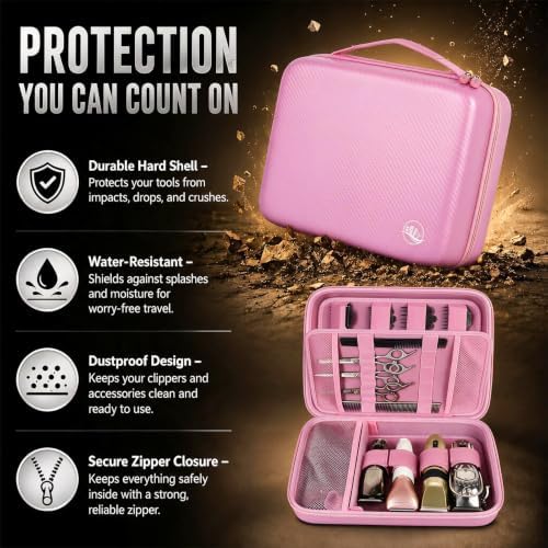 Boobowl Hard Travel Case for Hair Clippers, Barber Tool Organizer, Pink - Image 5