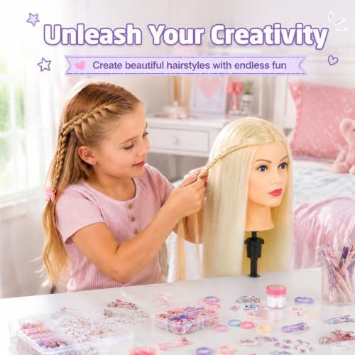 Mannequin Head Human Hair- Cosmetology Manikin Doll Head with 80% Real Hair for Hairdresser Practice Styling Braiding & Free Clamp Holder (Blonde) - Image 4