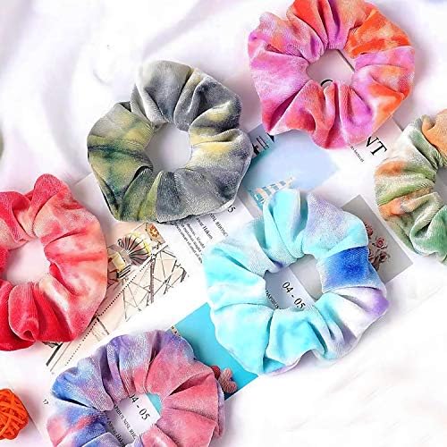 IVARYSS Scrunchies for Girls, 12 Pcs Tie Dye Velvet Scrunchies for Hair, Soft Rainbow Ponytail Holder, Cute Candy Colors Elastic Hair Bands for Teens and Women - Image 4