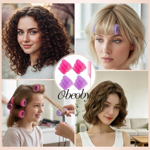 24 Pcs Self-Grip Small Hair Rollers Curlers Set, 25 mm, Rose Red and Purple - Image 6