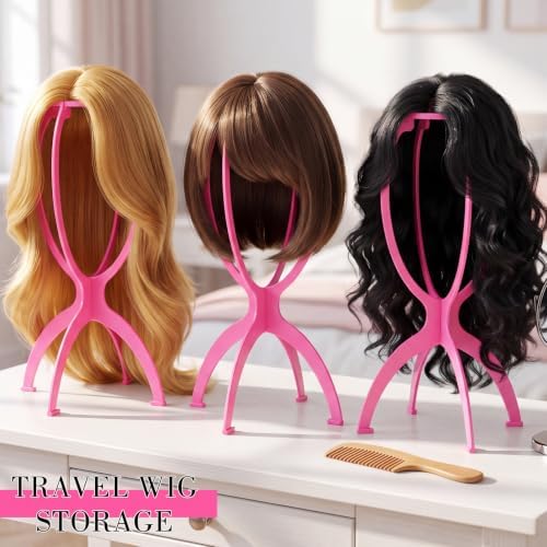 obeoby 3 Pack Updated Wig Stand, Portable Foldable Holder for Short Wigs - Image 5