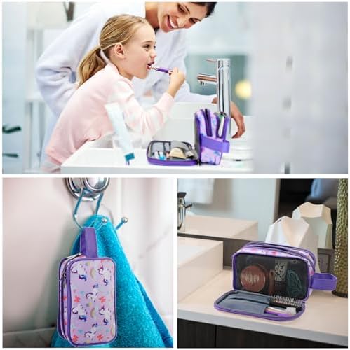 Kids Toiletry Bag for Girls, Travel Toiletry Bag for Little Young Girls Cosmetic Bag Makeup Bag Waterproof Hanging Wash Bag Toddler Toiletries, Unicorn Purple - Image 6