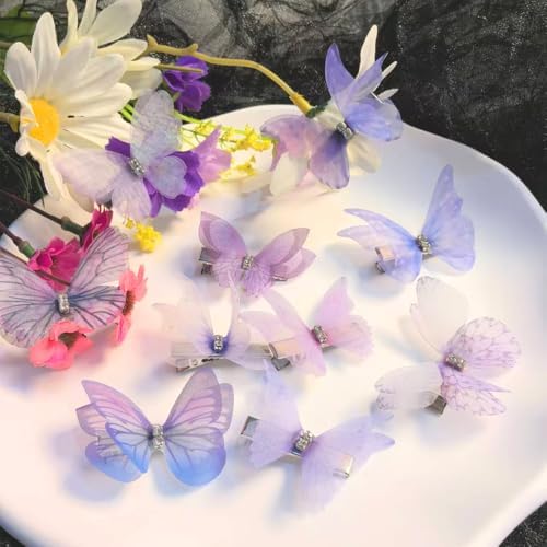 Purple Hair Decoration Butterfly Clip-Moving Butterfly Hair Clips for Girls (Purple-10PCS) - Image 2