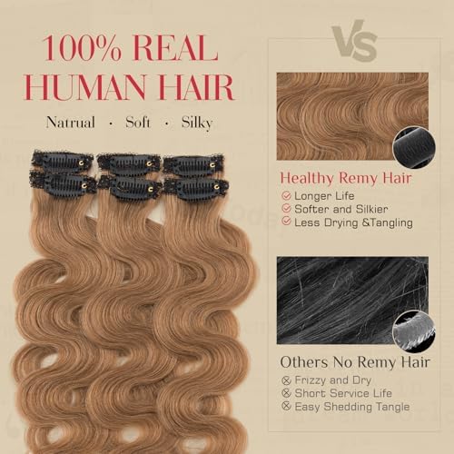 Rich Choices Clip In Hair Extension Real Human Hair-Wave/Curly 6 Pcs Single Clip Hairs Extension for Women-Invisible Mini Clips in Hairpieces for Thin Hairs-14 Inch #6 Light Brown - Image 4