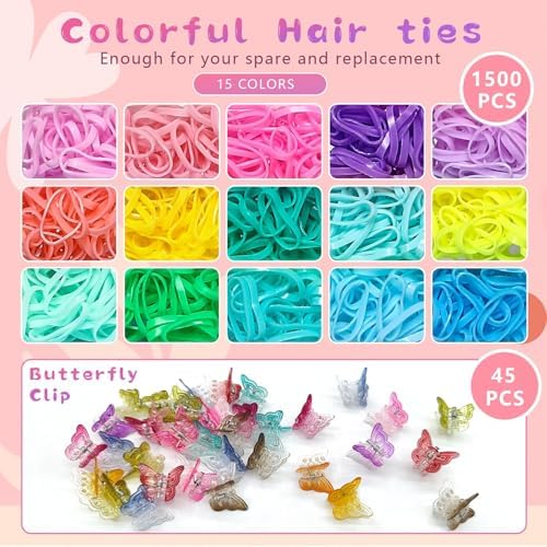 Girls Hair Accessories-1500P Elastics 45P Claw Clips Wax Stick Comb Set - Image 4