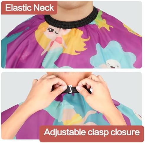 Kids Barber Cape with Neck Duster Brush, Professional Salon Hair Cutting Cape with Adjustable Snap Closure(Cartoon Mermaids) - Image 3