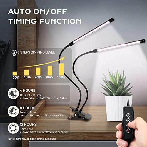 iPower LED Grow Light, 6000K Full Spectrum Clip Plant Growing Lamp with 84 White Red LEDs for Indoor Plants, 5-Level Dimmable, Auto On Off with 4/8/12H Timer - Image 3