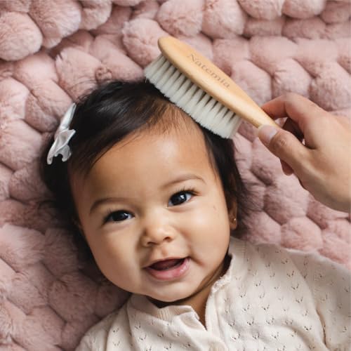 Natemia Wooden Baby Hair Brush & Comb Set - Natural Goat Hair Bristles & Soft Bristle Brush - Gentle Scalp Massage & Cradle Cap Comb - For Newborns & Toddlers, Baby Grooming Kit - Image 4