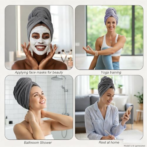 3 Pack Microfiber Hair Towel Wrap for Women, Fast Drying Hair Turban with Button, Anti-Frizz Large Hair Towel for All Hair Styles, Soft & Absorbent Hair Drying Towel - Image 4