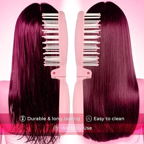Mini Detangler Travel Hair Brush with Mirror, Makaron Hair Brushes for Women, Men and Kids, Unique 3D Flexible Design for All Hair Types, Styling Accessory, Travel Essentials for Women (PINK) - Image 5