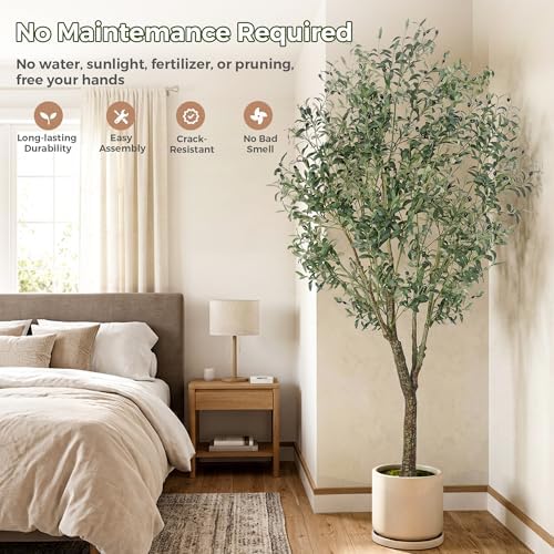 Artificial Olive Tree Indoor 7FT, Tall Faux Olive Tree with White Planter - Image 6