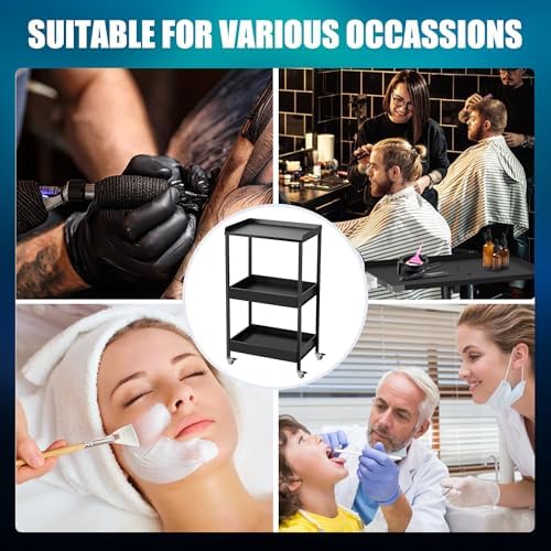 Poarmeey 3-Tier Salon Cart on Wheels, Large Metal Storage Trolley - Image 6
