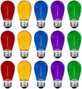 S14 E26 LED 1W String Light Replacement Outdoor Bulbs, Multicolor, 15-Pack by Meconard