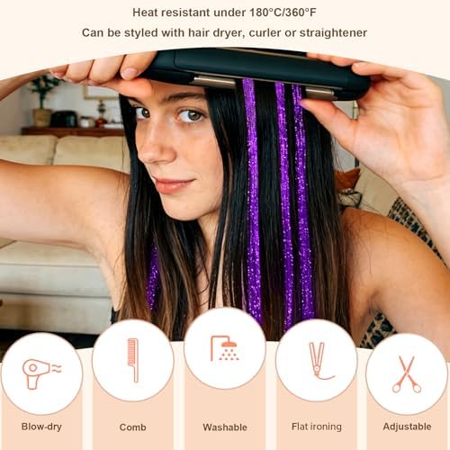 Leuceiy Hair Tinsel Clip in,Hair Accessories Tinsel Hair Extensions for Girls Pack of 6 Pcs 20 Inch,Fairy Hair Tinsel Kit,Heat Resistant New Years Festival Party - Image 3