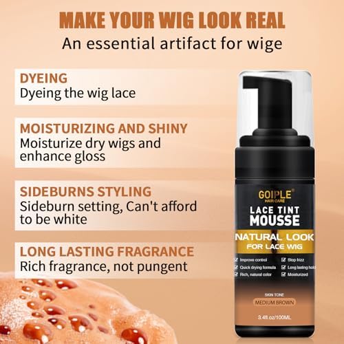 Lace Tint Mousse Wig Milk Spray for Synthetic Hair, Leave-in Conditioner Spray Conditioner ＆ Detangler Moisturizer, Wig Glue for Lace Front Wigs Strong Hold Hair Adhesive Wigs Accessory Essentials Kit - Image 5