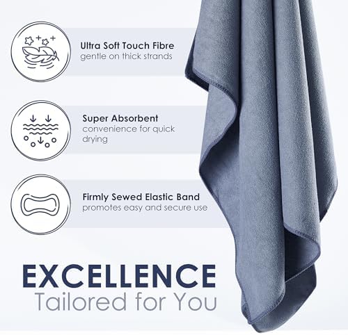 SimpleField Large Microfiber Hair Towel Wrap (27x40 Inches) for Women, Anti-Frizz Flat Rectangle Drying Towel with Full Hair Coverage Design, Elastic Band for Long, Curly and Thick Hair (Bright White) - Image 3
