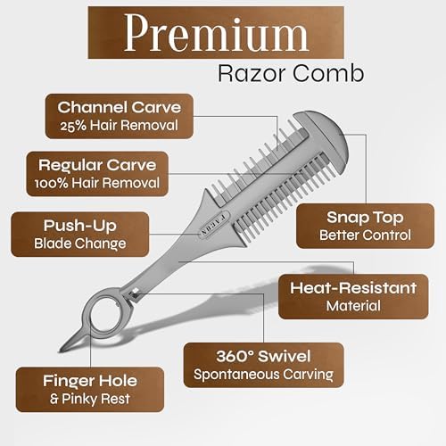 Facón Razor Comb for Hair Cutting - Professional Hair Cutting Comb Kit with 12 Replacement Blades, Double Edge Shaper for Salon & Home, Premium Styling Thinning Texturizing Split Ends Trimming Razor - Image 6