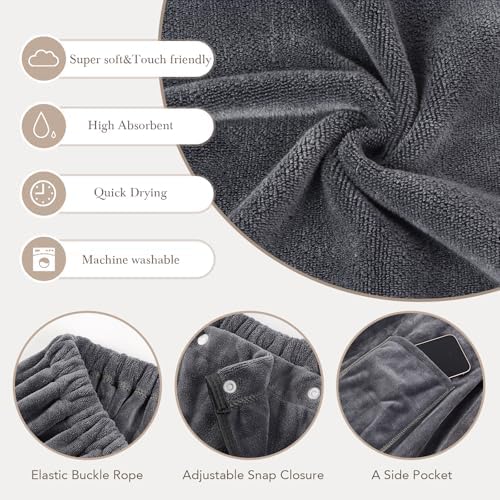 SINLAND Bath Wraps for Women After Shower Body Towel Wrap, Grey, 28"x54" - Image 3