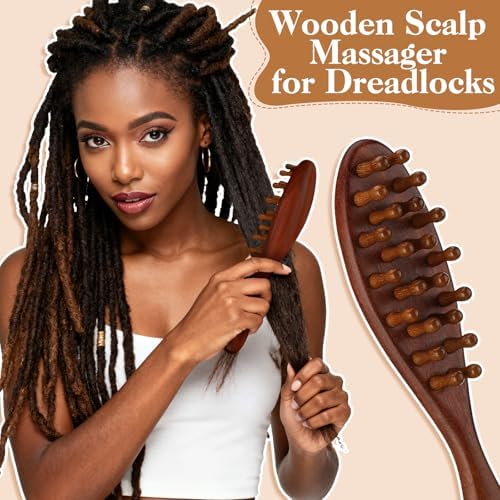 ProSuites 3 Pack Wooden Scalp Massager Tool Loc Combs,Long Handle Head Massage Scalp Loc Brush for Dreads,Multifunctional Hair Massager Tool for Men & Women - Image 2