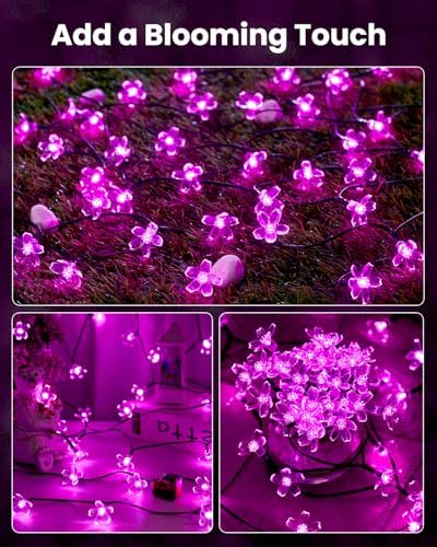 Brightown 60 LED Solar String Lights Flower Outdoor Waterproof Fairy Lights for Garden Yard Fence Patio Christmas Tree Wedding Party Decor, Pink - Image 6