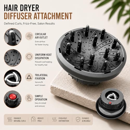 WPESI Diffuser Attachment for Hair Dryer,Hair Dryer Diffuser, Hair Diffuser Adaptable for Blow Dryers with D-1.4-Inch to 2.4-Inch for Curly or Wavy Hair,(Black) - Image 2