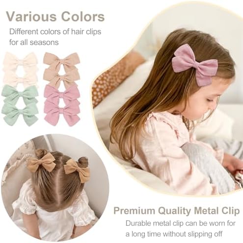 CÉLLOT Girls Hair Bows Linen Fabric 3.5" Bows Alligator Clips for Toddlers - Image 5