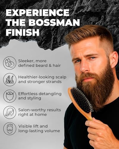 Bossman Oval Boar & Nylon Bristle Hair & Beard Brush - For Taming - Image 4