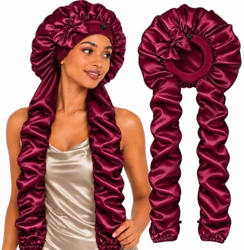 Bonnet for Braids Long Hair Double Layer Silk Satin Bonnet Bounce Curl Caps Women Sleeping Samurai Wrap Hair Hose Cap 2 in 1 by AILEAM