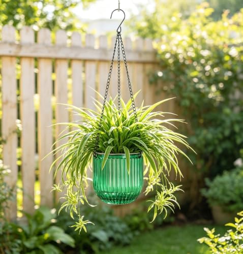 Melphoe 2 Pack Self Watering Hanging Planters Indoor Flower Pots, 5.3 Inch Outdoor Hanging Basket, Plant Hanger with 3Hooks Drainage Holes for Garden Home (Emerald) - Image 2
