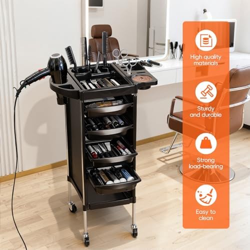 Salon Cart, 6-Tier Salon Trolley Cart with Wheels, Rolling Hair Salon-Organizer Station with 4 Casters, Beauty Salon-Equipment Storage for Stylist, Barber, 14.6" x 20.5" x 35.5" Black Oversi - Image 2